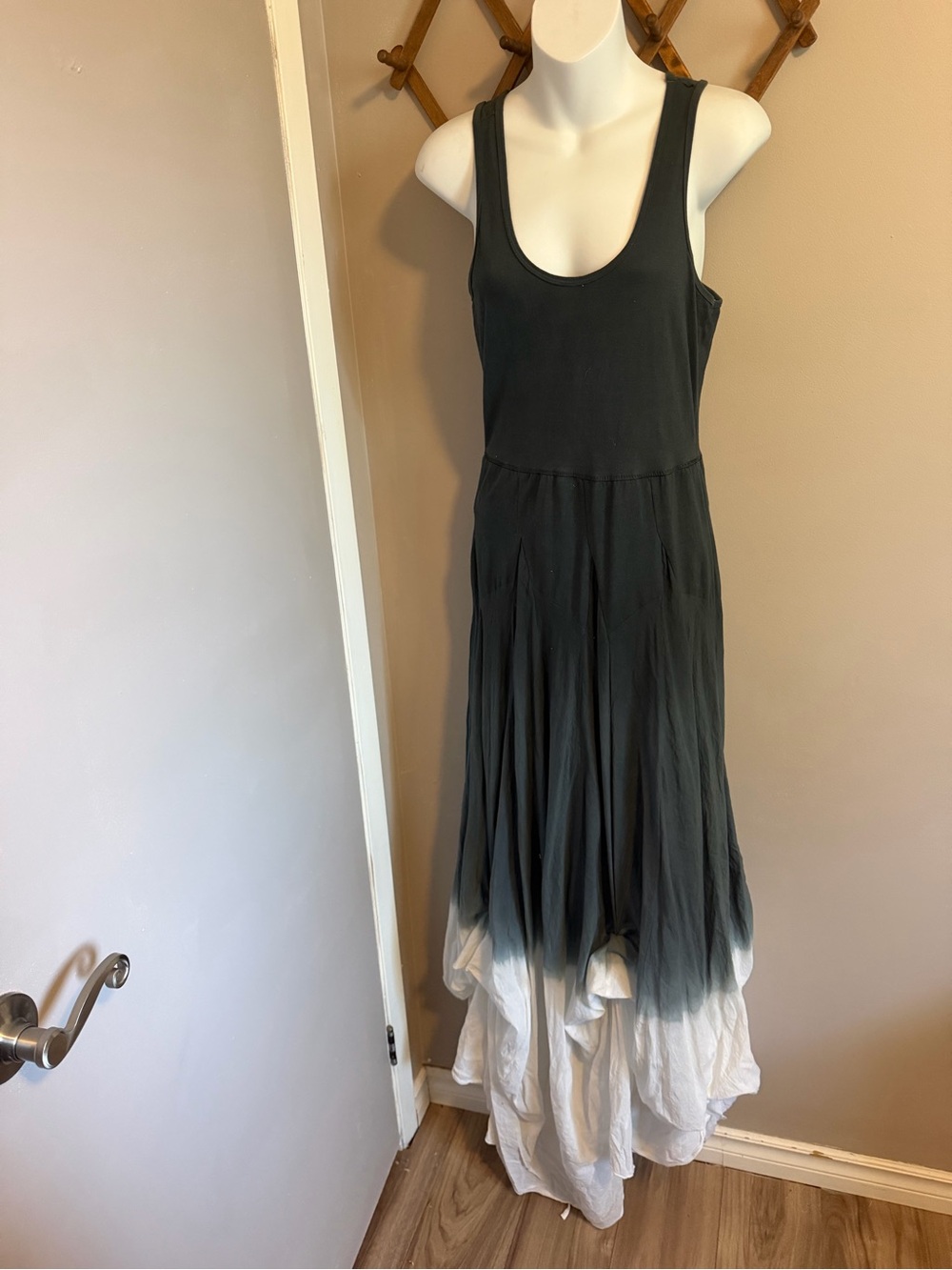 Solitaire Dip Dye Lagenlook Ocean Beach Goddess Maxi Dress Charcoal White S